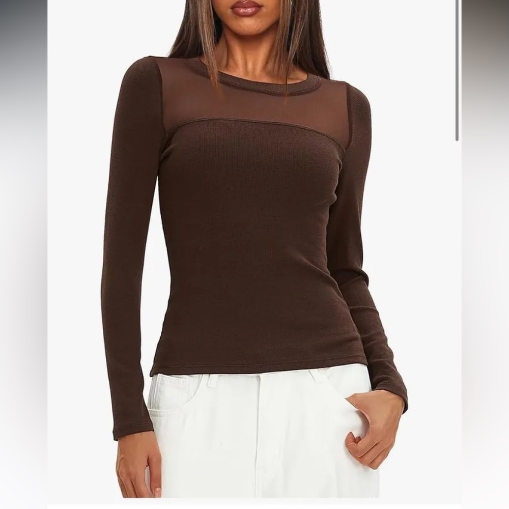 Amazon Brown Long Sleeve Mesh Top